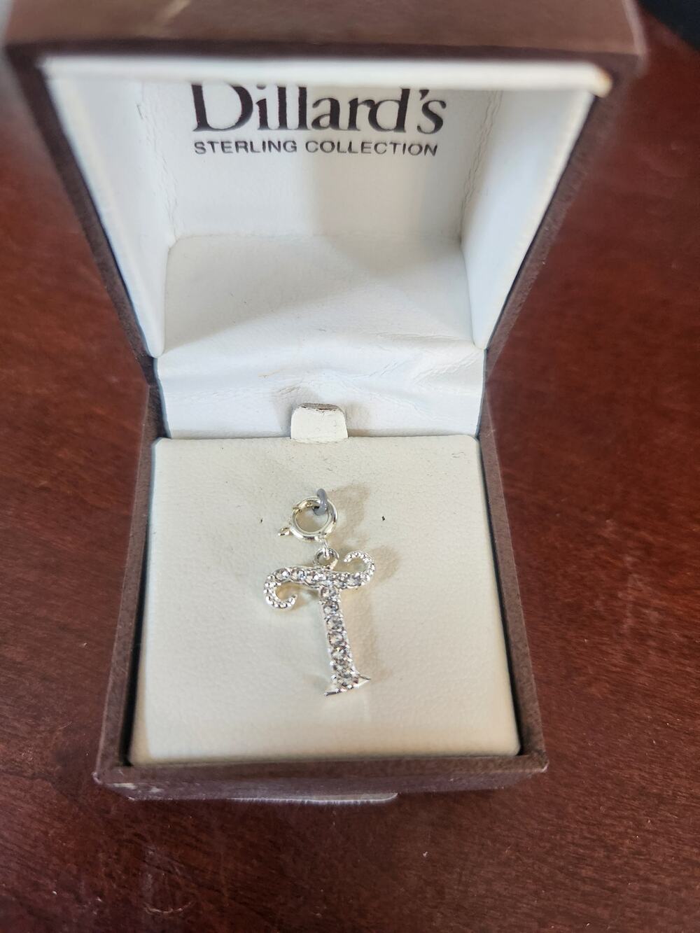 Dillard's Sterling Collection Silver Letter T Pendant  Crystal